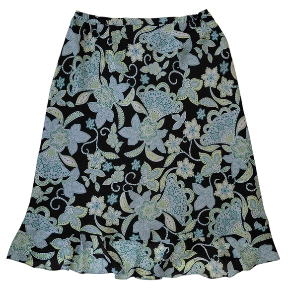 Floral Hi-Low Black and Green Women's Skirt - Picture 4 of 9